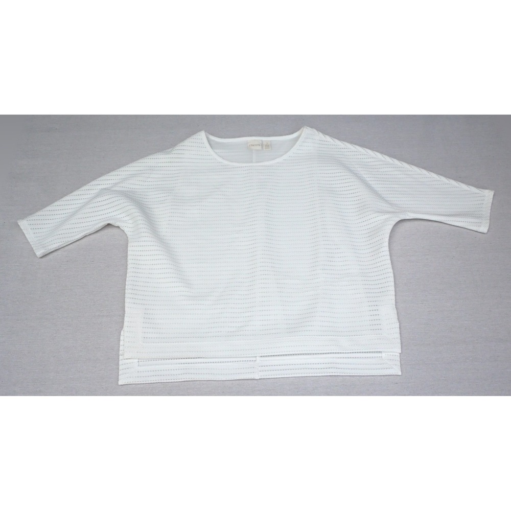 Chicos Womens 2 L White Textured Eyelet Knit Top Dolman Sleeve High Low Hem Line
